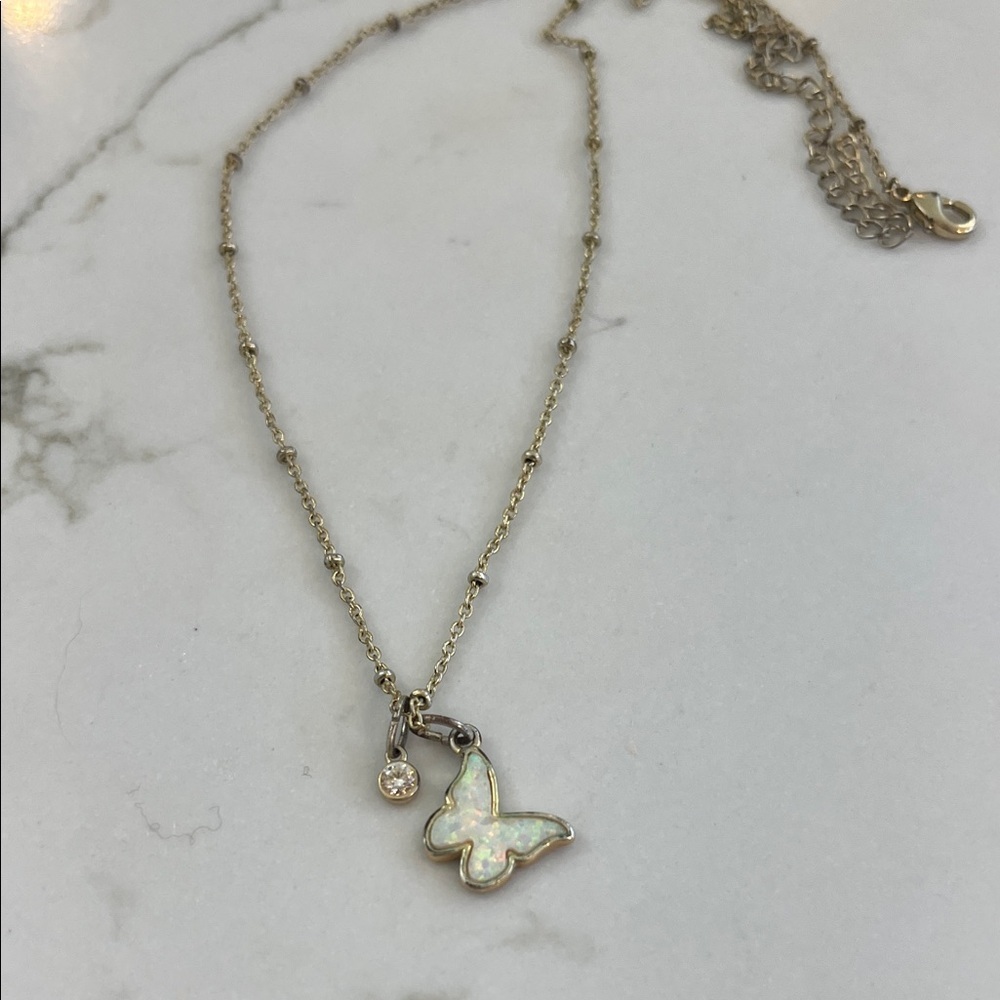Gold Butterfly Opal Pendant Necklace - Women Jewelry